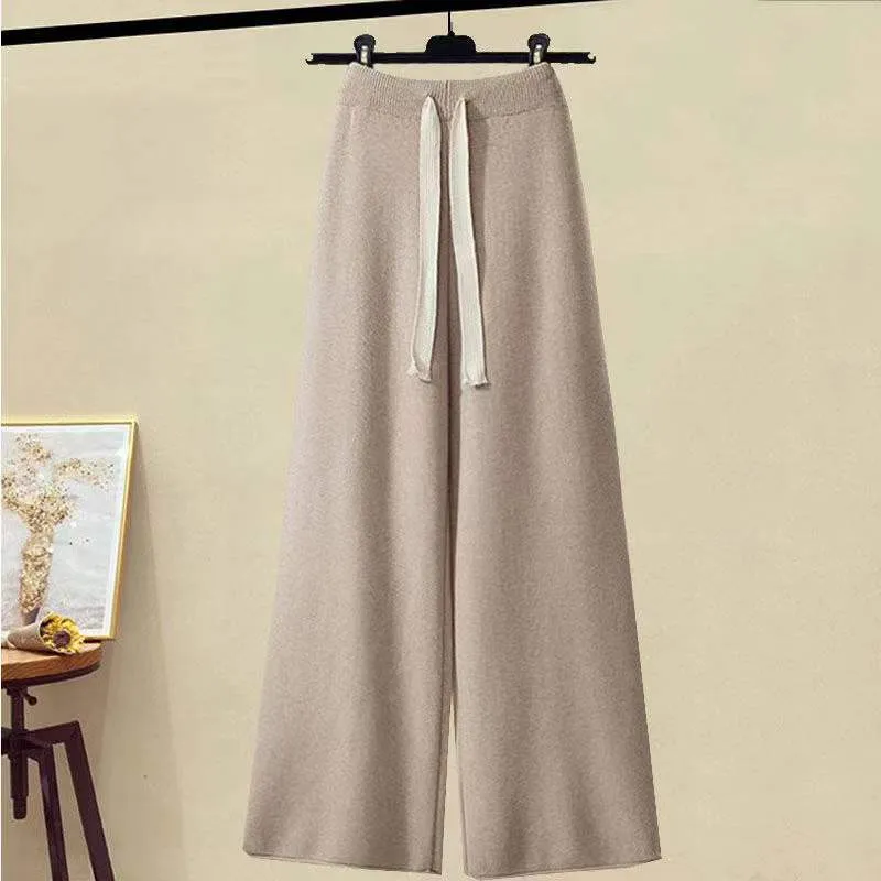 Thickened Coarse Yarn Knitwear Wide Leg Pants Two-piece Set