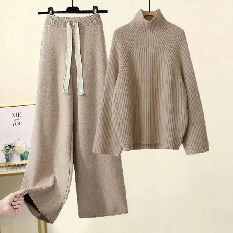 Thickened Coarse Yarn Knitwear Wide Leg Pants Two-piece Set