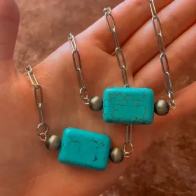 Turquoise Bar Paperclip Chain Necklace