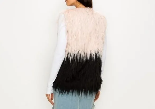 Two tone pink and black faux fur vest