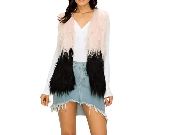 Two tone pink and black faux fur vest