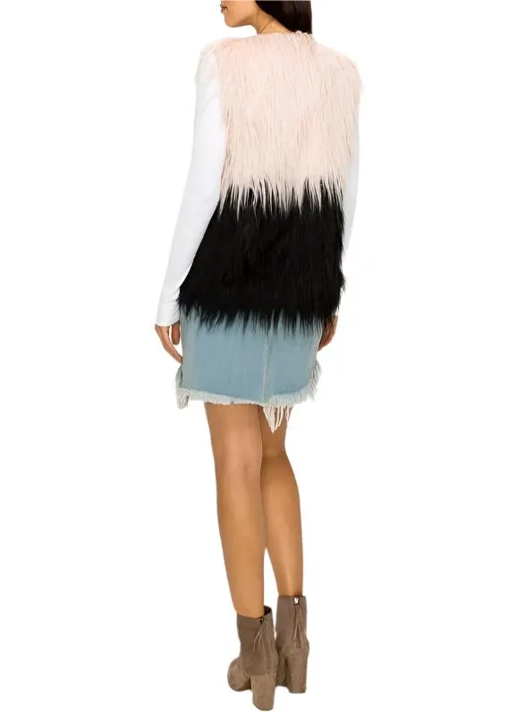 Two tone pink and black faux fur vest