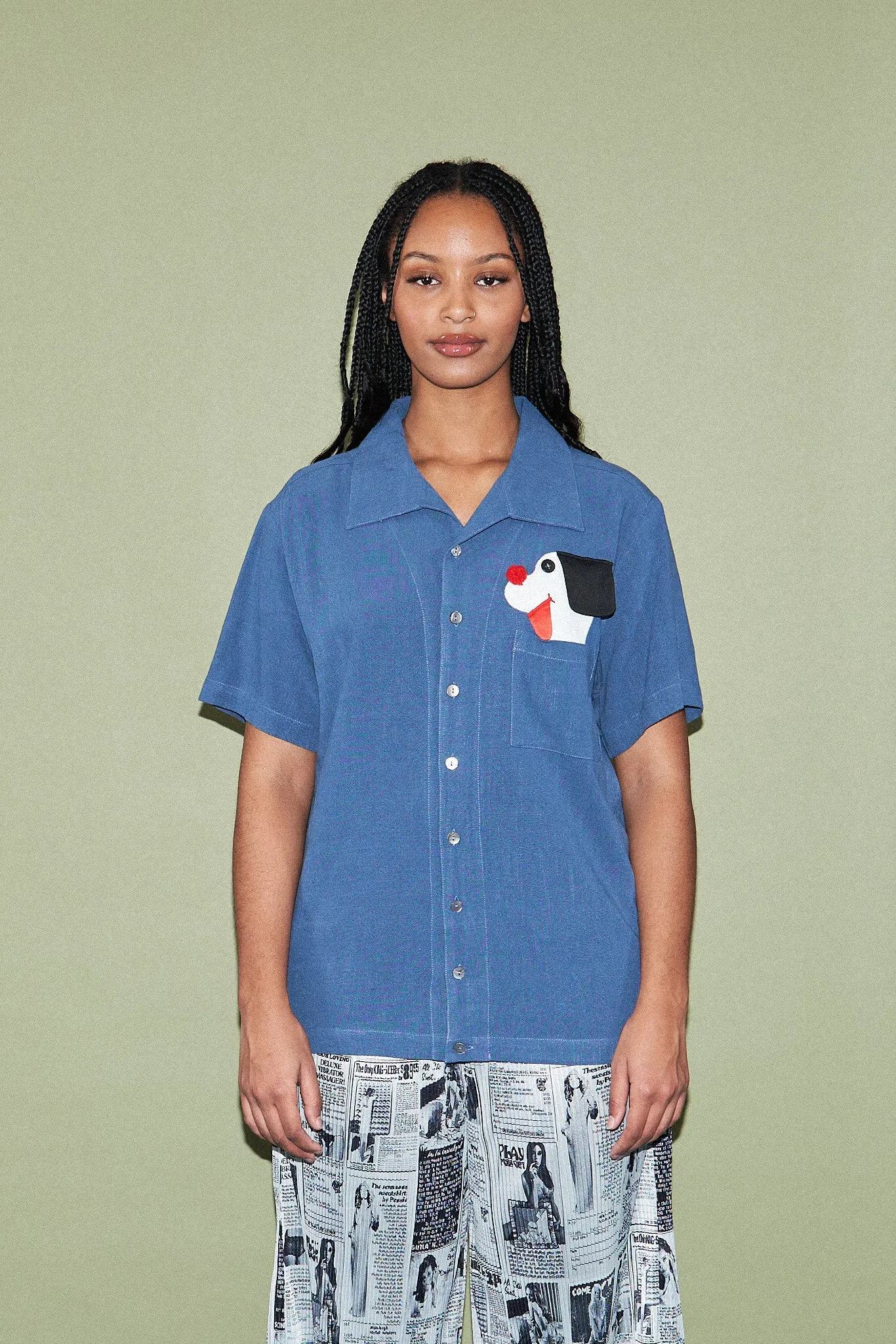 Unisex Pocket Puppy Linen Button Up