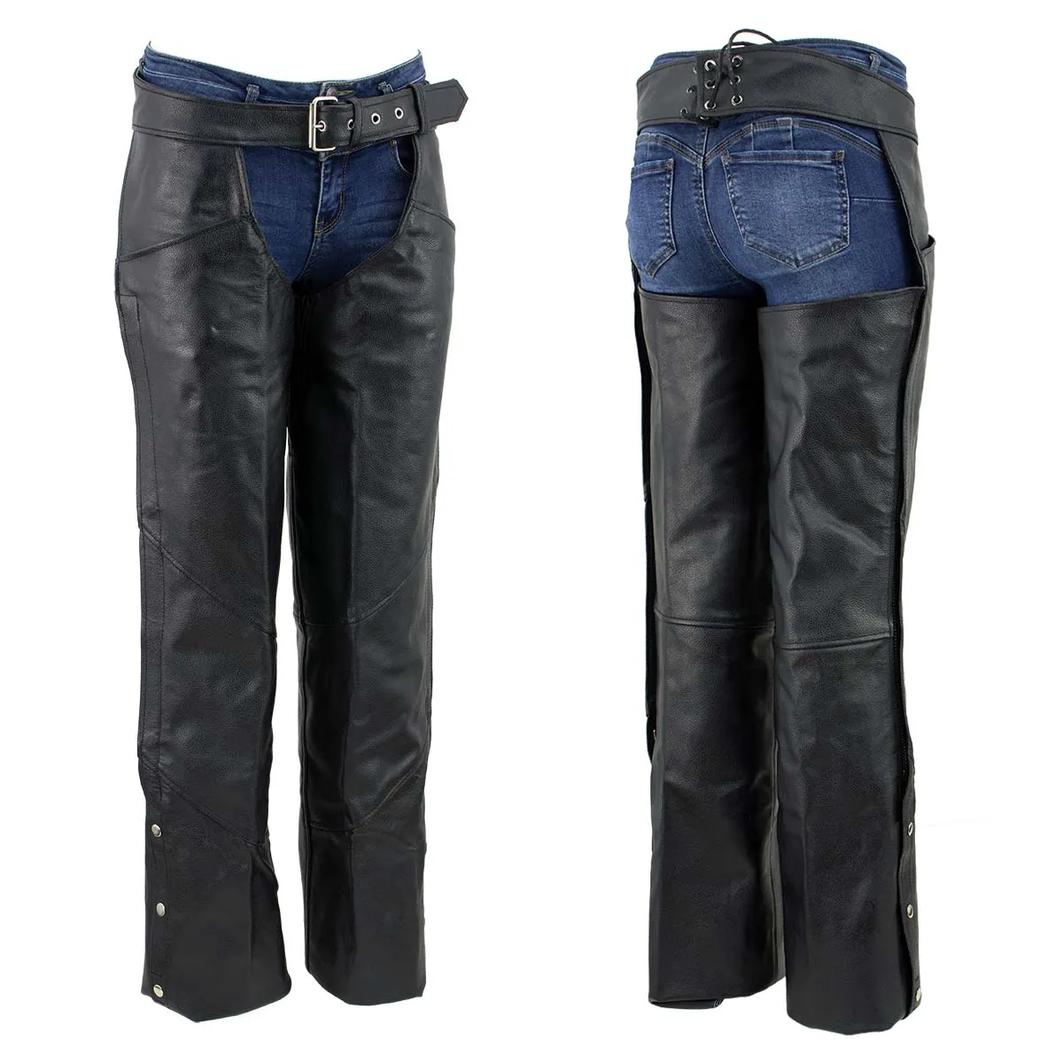 Unisex XS462 Tall-Size Black Thermal Lined Leather Motorcycle Chaps