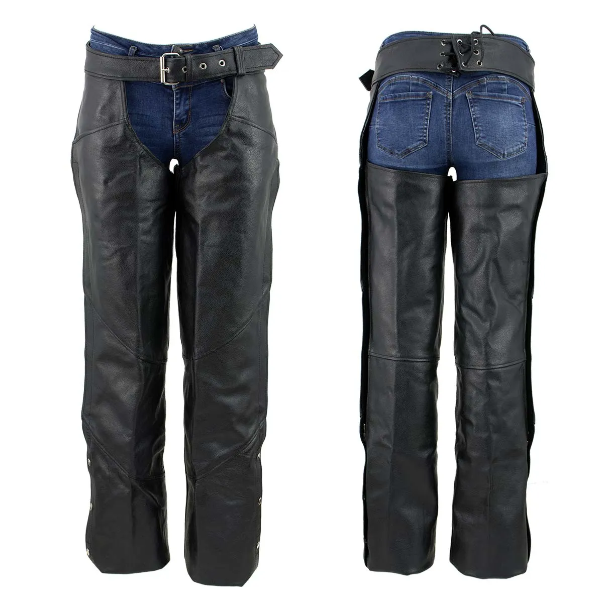 Unisex XS462 Tall-Size Black Thermal Lined Leather Motorcycle Chaps