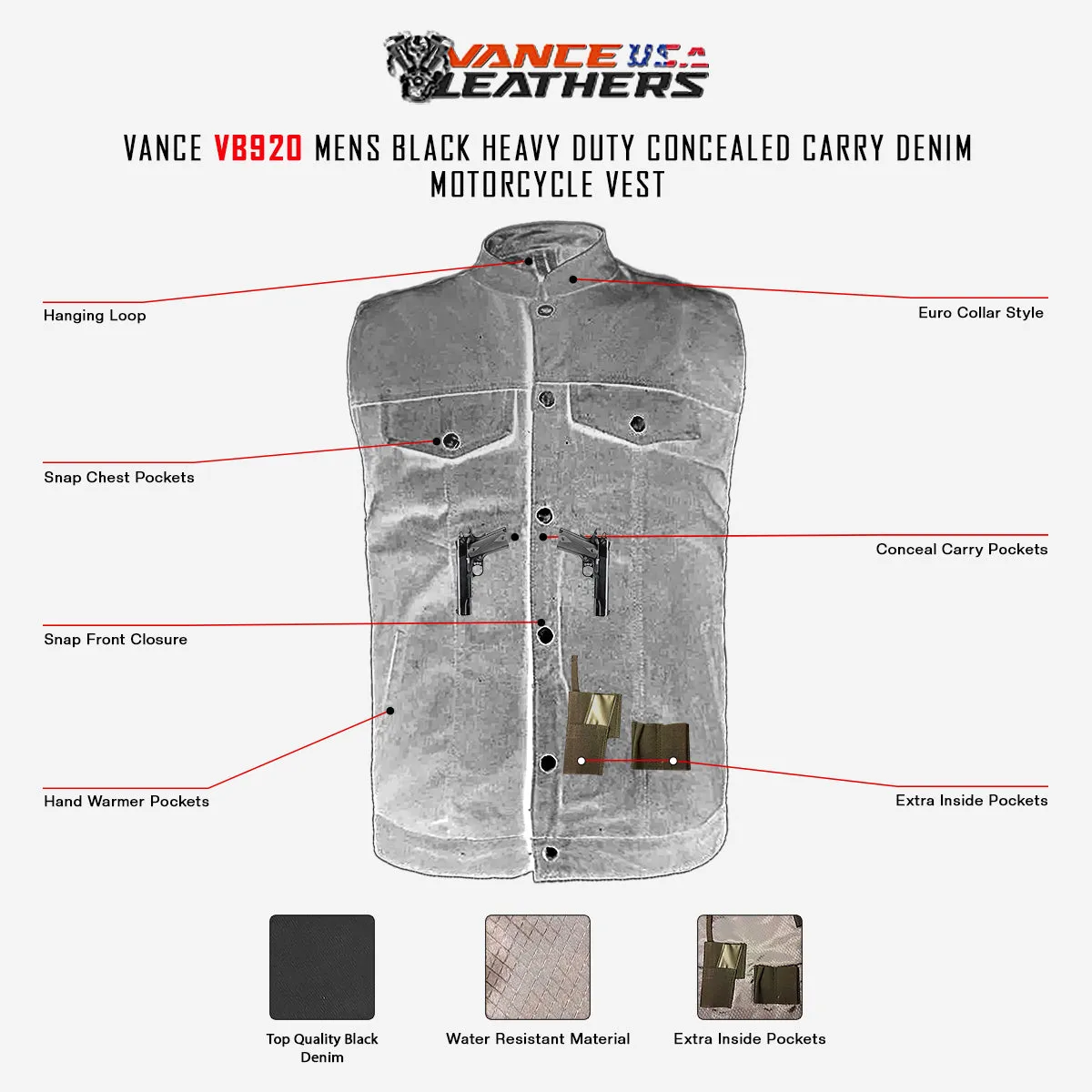 VB920 Heavy Duty Conceal Carry Denim Vest