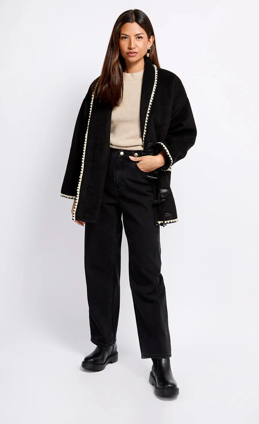 Willow Contrast Stitch Trim Jacket (Black)