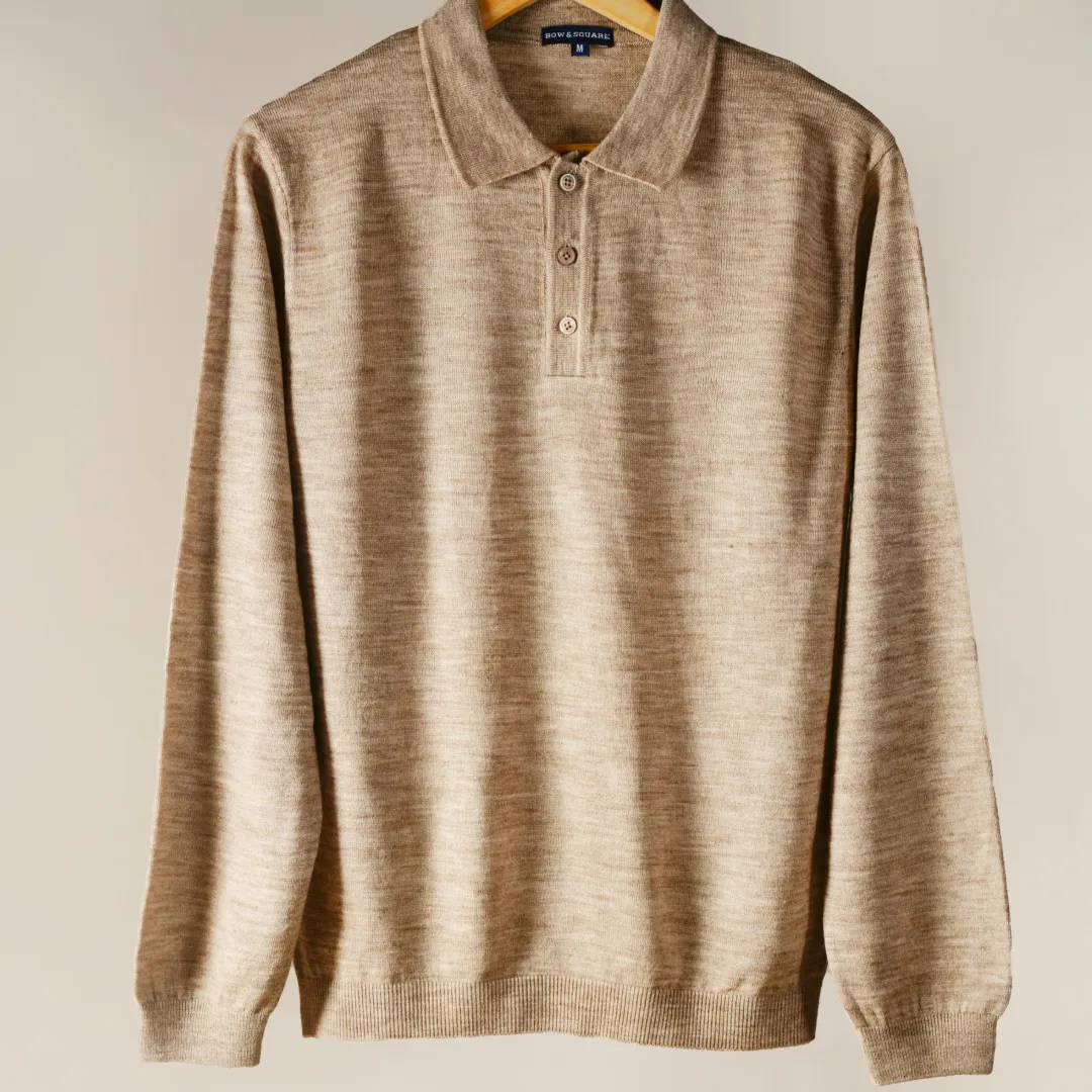 Winter Polo Sweater-Full Sleeves - Beige