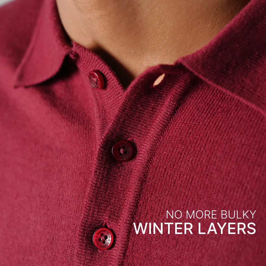 Winter Polo Sweater-Full Sleeves - Maroon