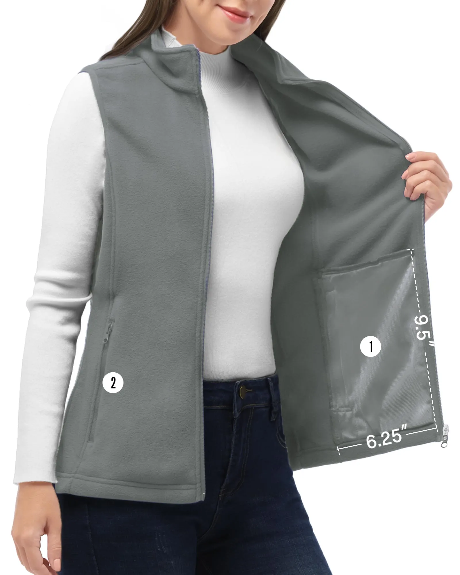 Women’s 0.82 lbs Fleece Gilet Vest Outerwear with 4 Deep Pockets