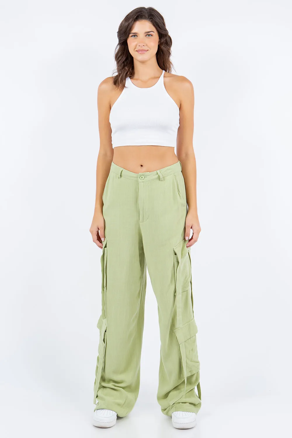 Women's American Bazi Linen Wide Leg Cargo Pants