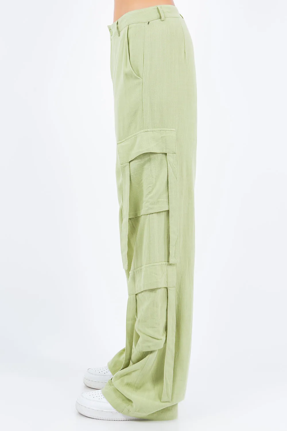 Women's American Bazi Linen Wide Leg Cargo Pants