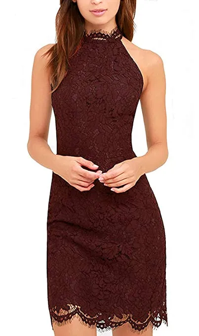 Women's Cocktail Dress High Neck Lace Dresses for Special Occasions