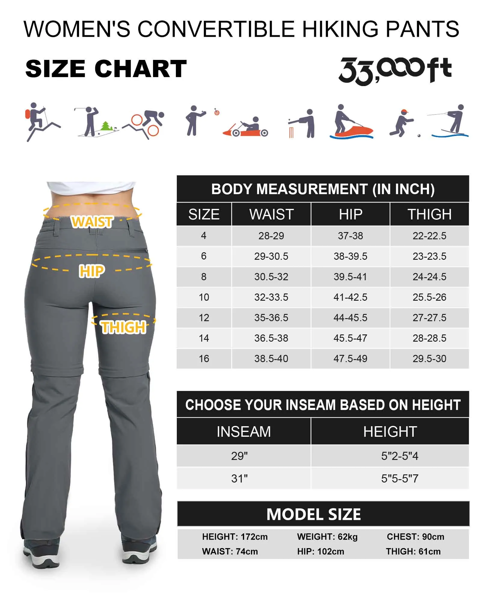 Women's Convertible Zip-Off Hiking Pants with 4 Pockets