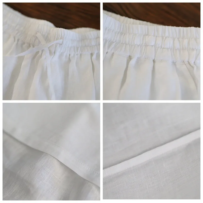 Women's White Loose Linen Bloomers Harem Pants