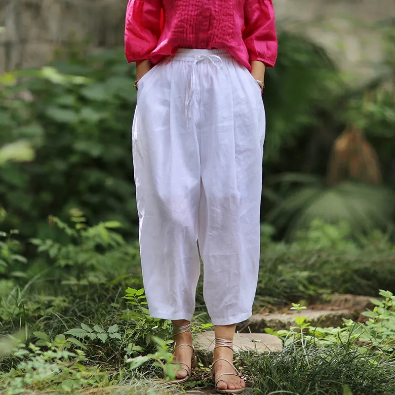 Women's White Loose Linen Bloomers Harem Pants