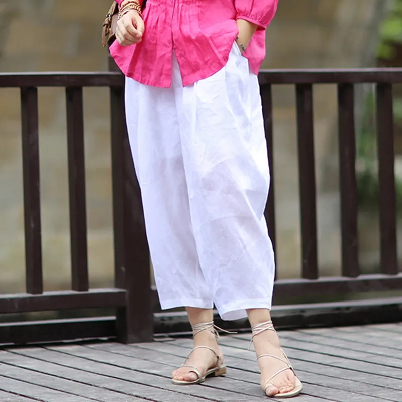 Women's White Loose Linen Bloomers Harem Pants