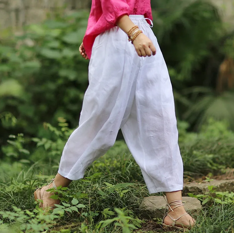 Women's White Loose Linen Bloomers Harem Pants