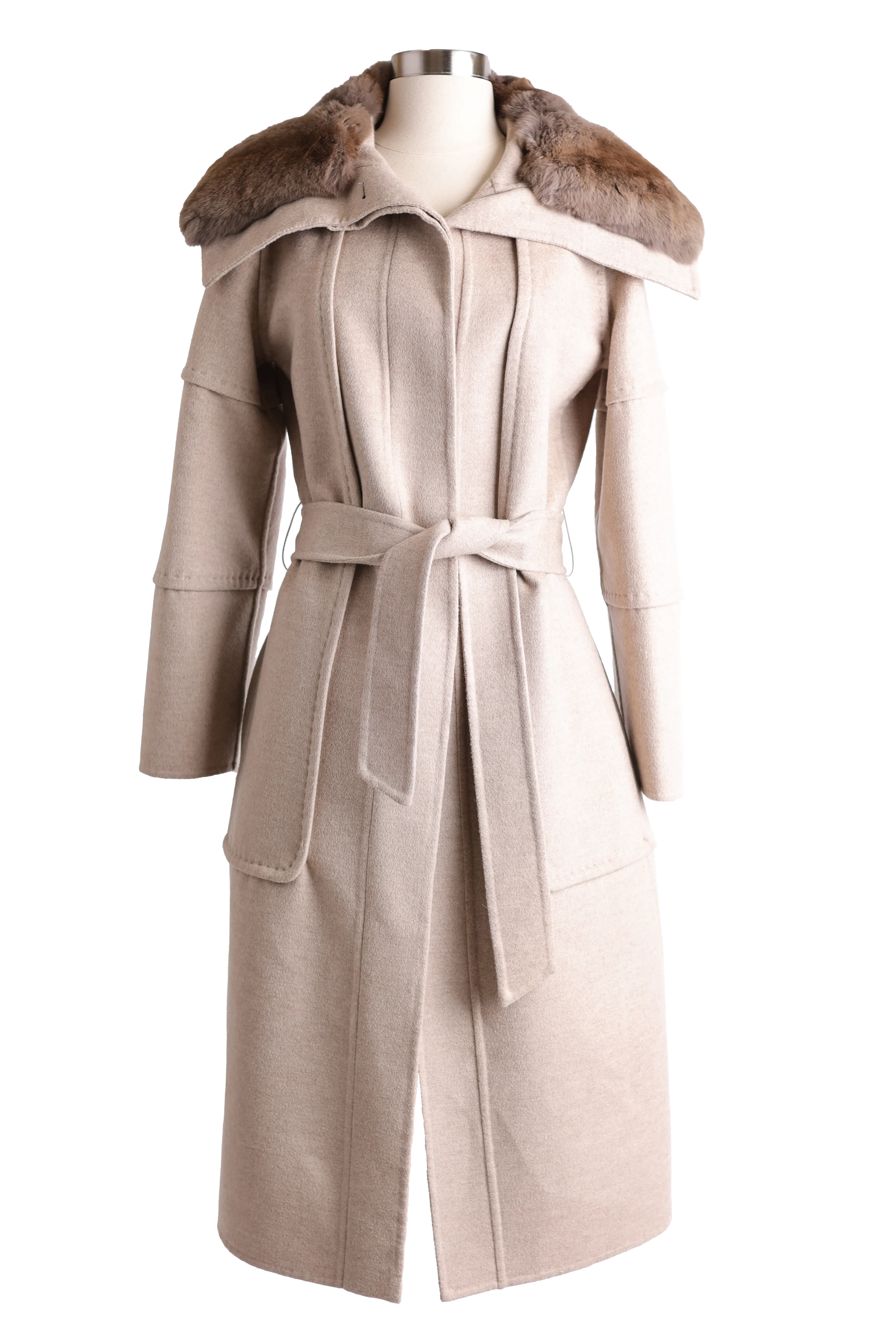 Wool Trench Coat W/ Chinchilla Trim