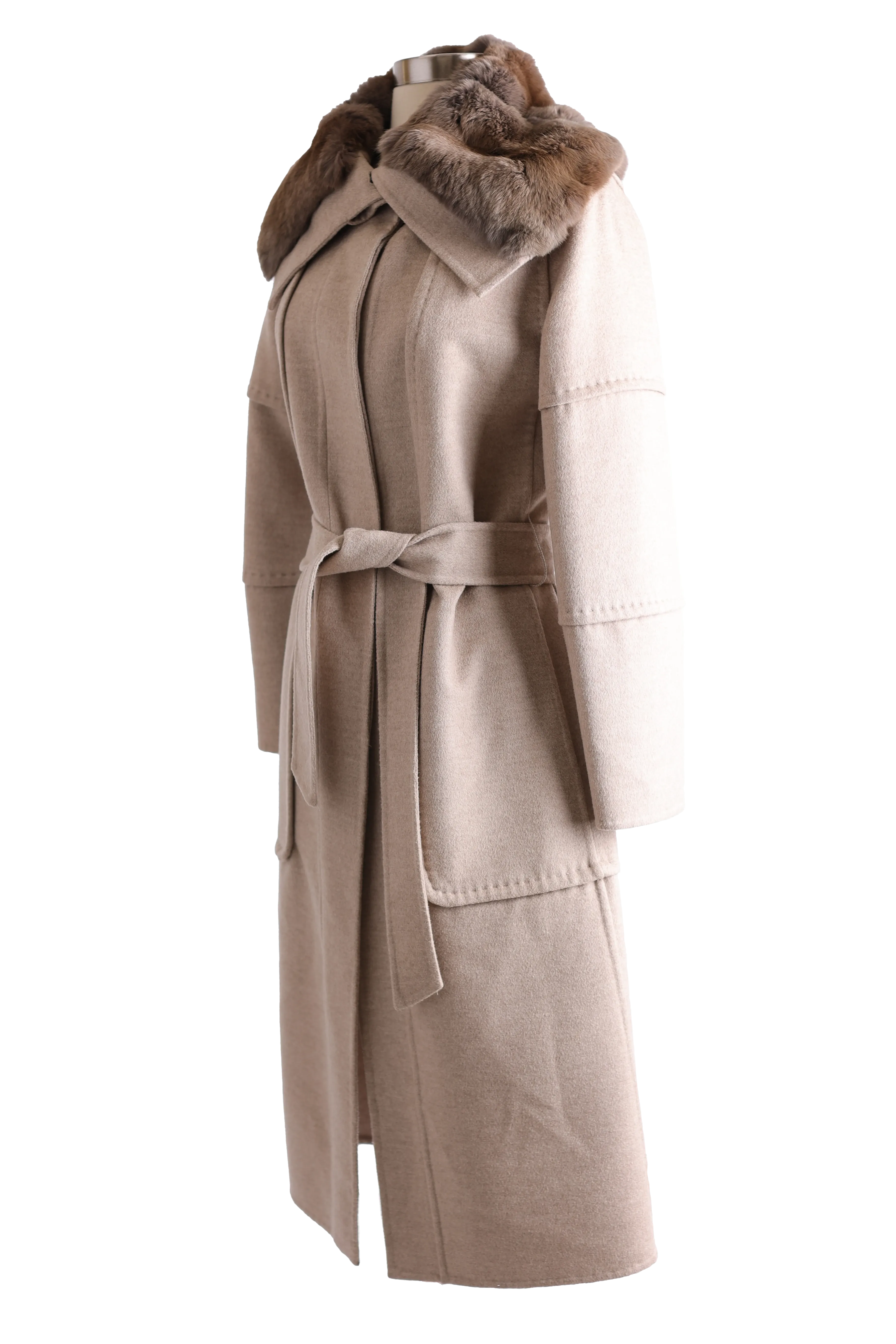 Wool Trench Coat W/ Chinchilla Trim