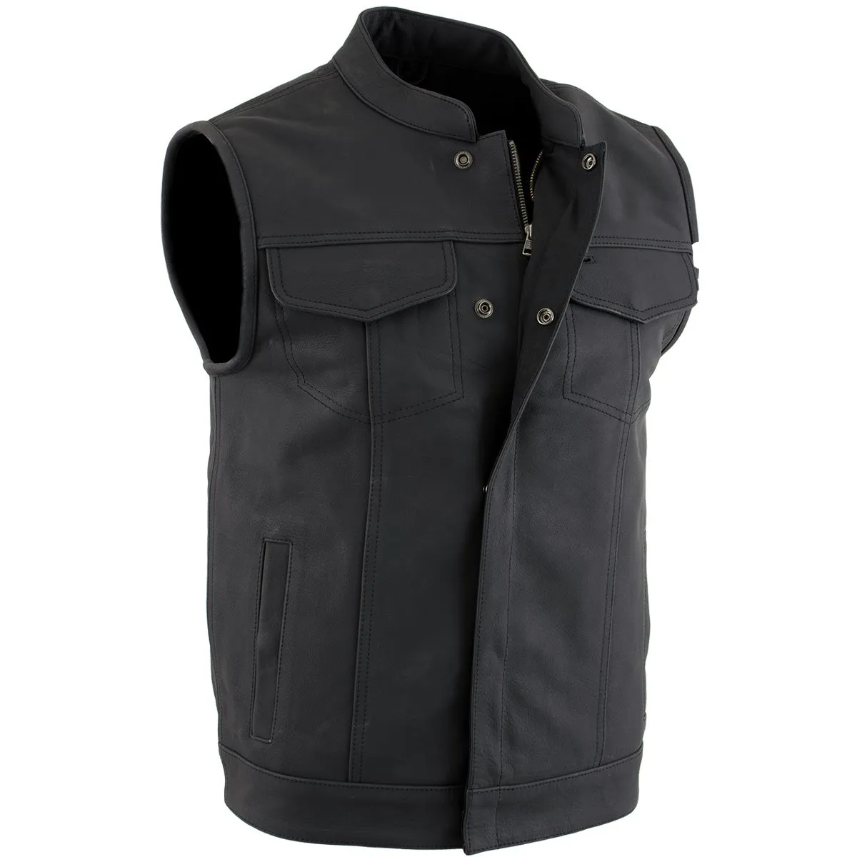 Xelement XS13001 Men's 'Barrage' Flat Black Club Leather Vest