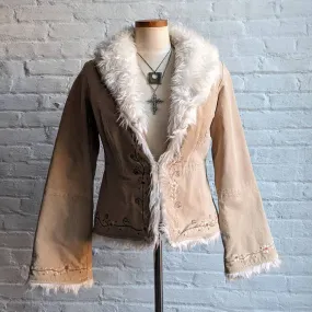 Y2K Vintage 70s style Penny Lane Shaggy Suede Fur Coat Embroidered Afghan Jacket